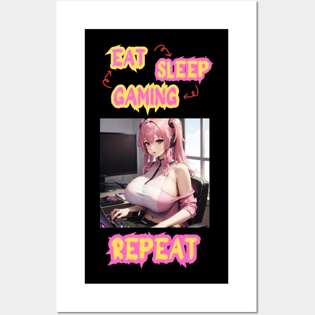 Eat Sleep Gaming Repeat Anime Girl Wall Art by Clicks Clothes